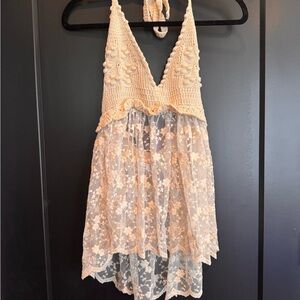 Zara Beige Crochet Lace Top